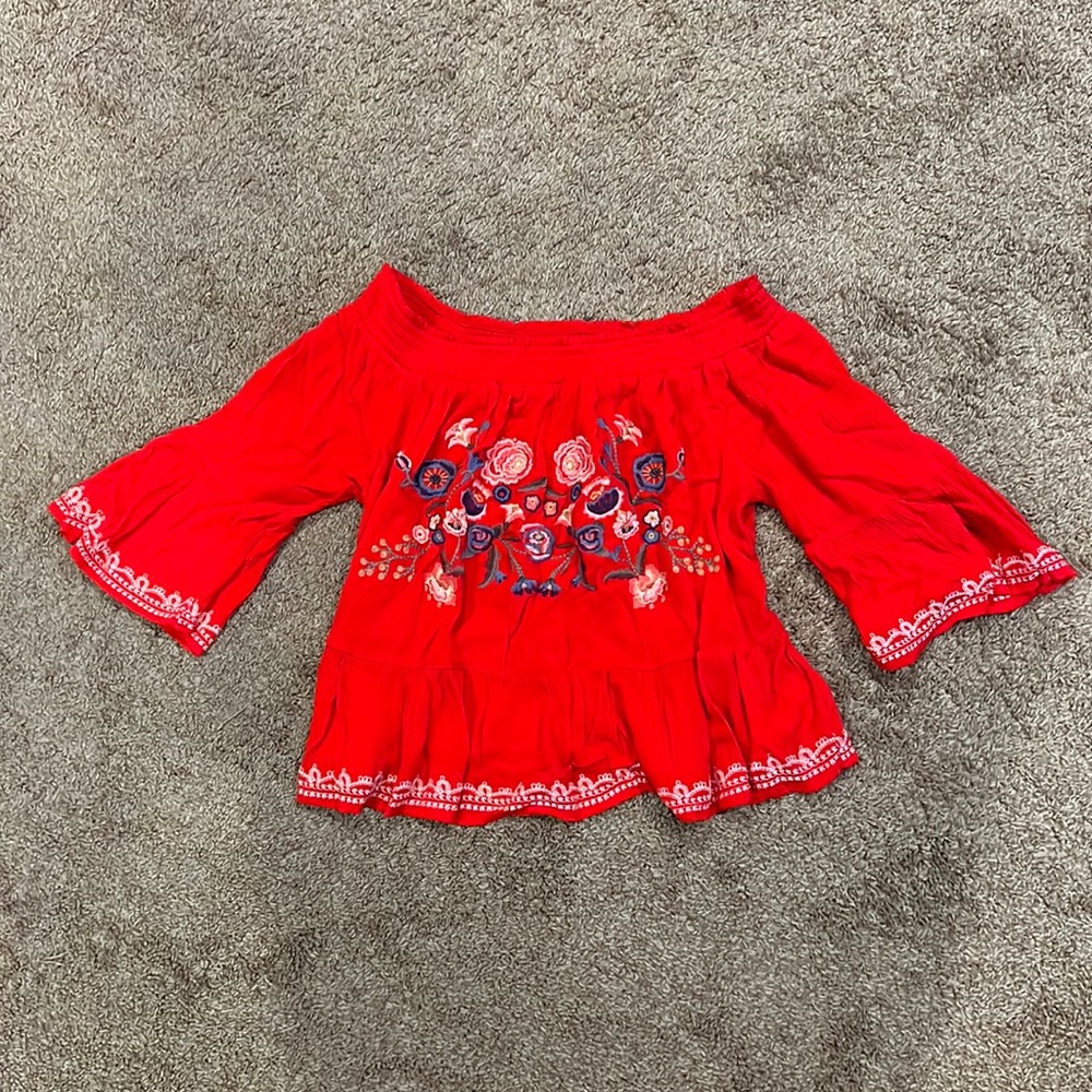 Embroidered Off The Shoulder Top